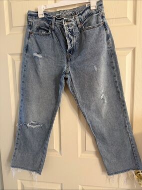 Old Navy Light Blue High Rise Slouchy Straight Distressed Jeans